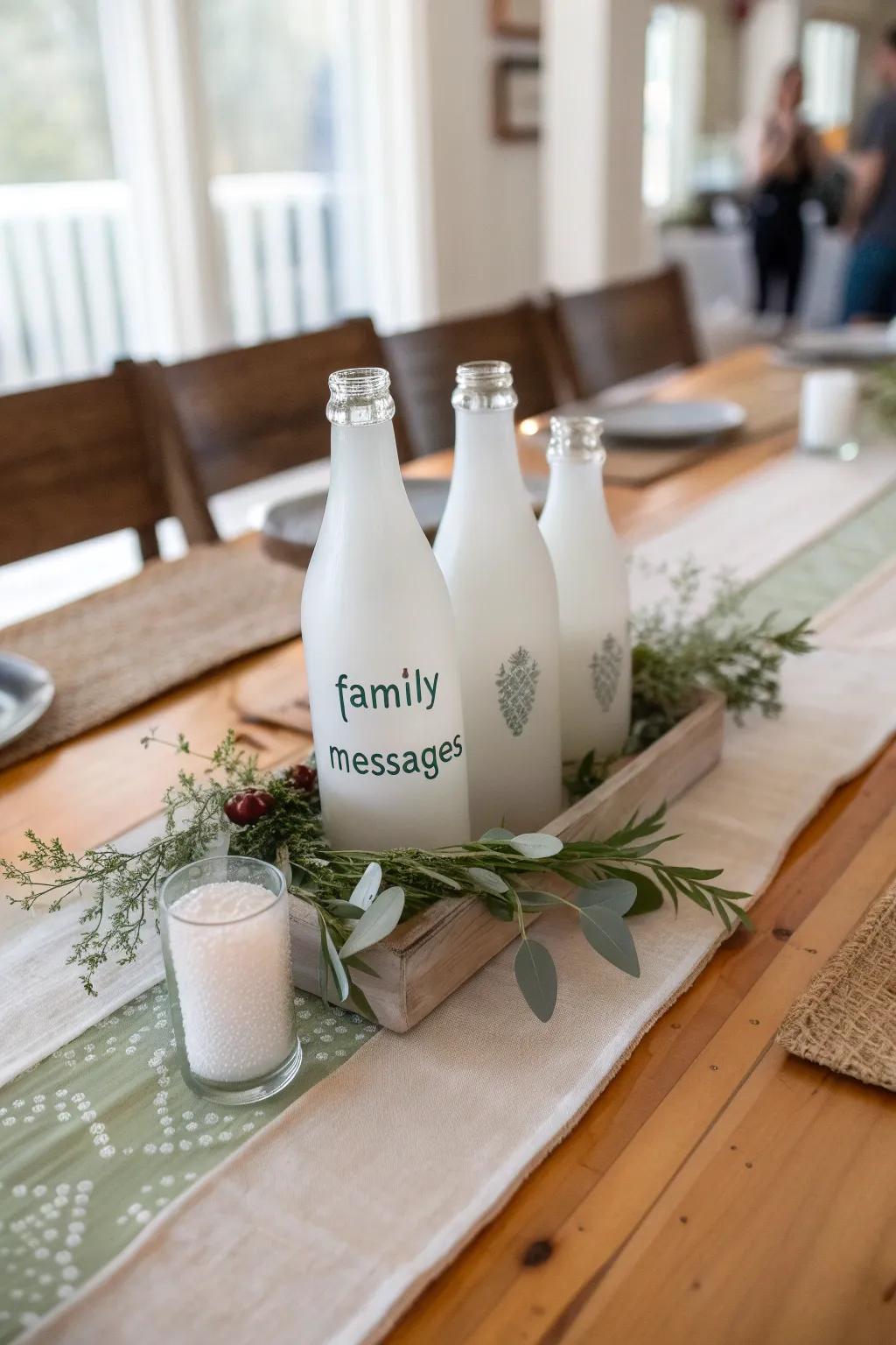 Encourage heartfelt connections with message bottles that add a personal touch to your table.