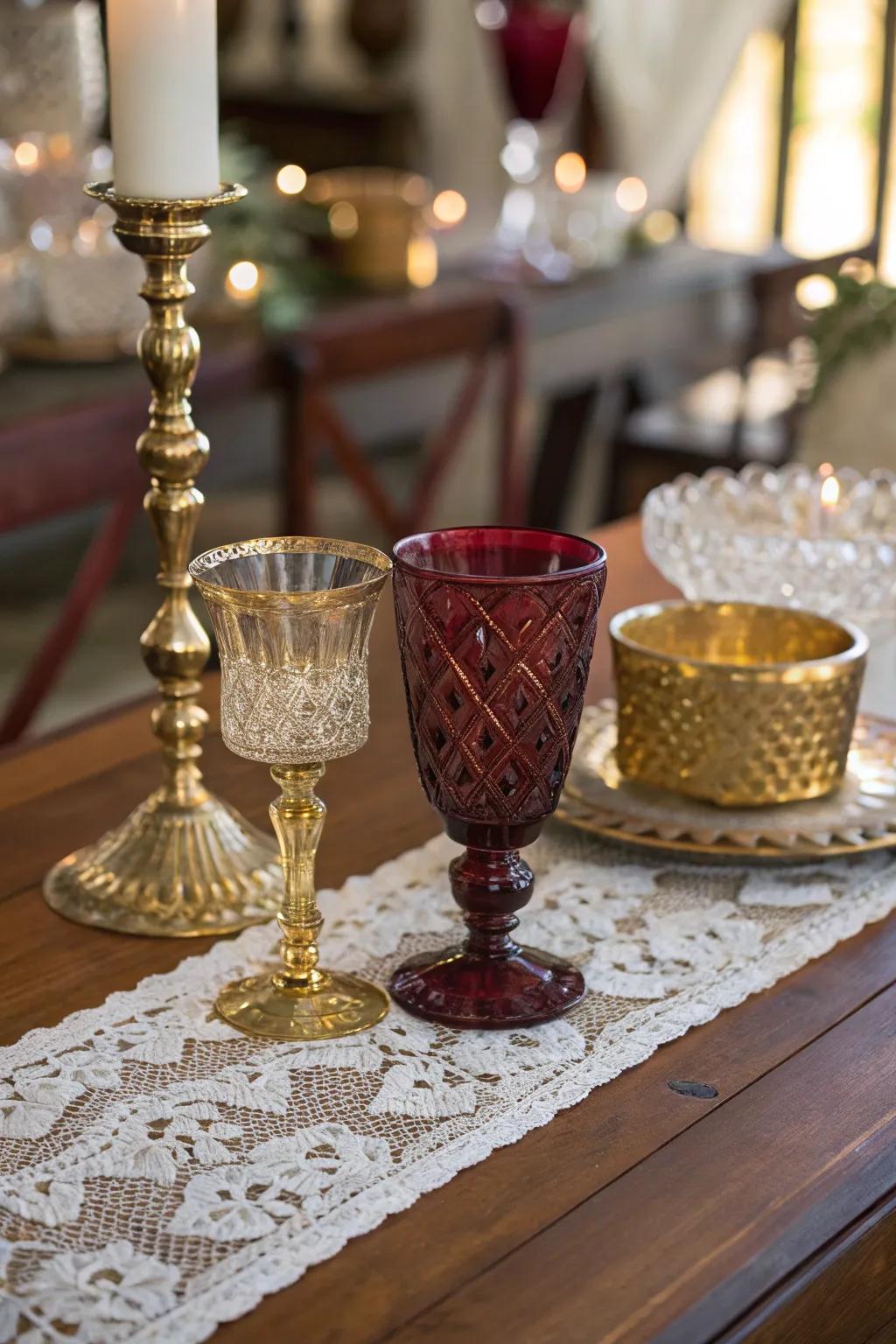 Dive into history with a stunning display of antique glassware that tells a story. #AntiqueCharm #TimelessElegance