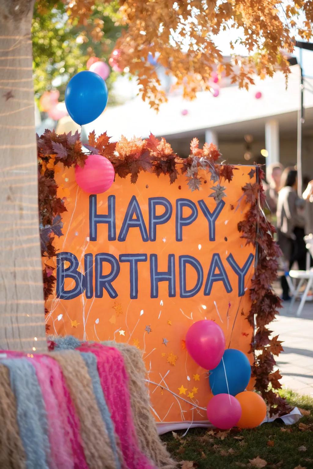 Celebrate with seasonal flair, using themed signs that capture the essence of the time of year. #SeasonalDecor #BirthdayInspiration