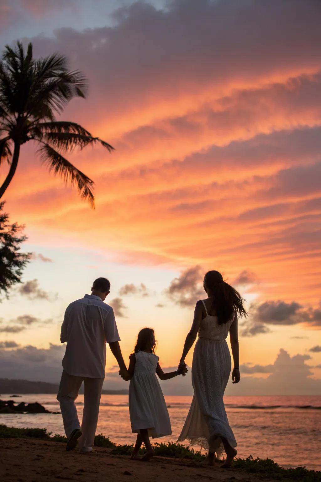 Sunset silhouettes offer a magical and dramatic way to capture your family's connection.