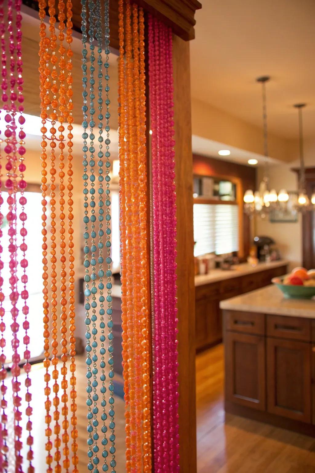 Add a playful touch to your kitchen with beaded curtains that bring a bit of nostalgia. 🌟 #RetroStyle #PlayfulDesign