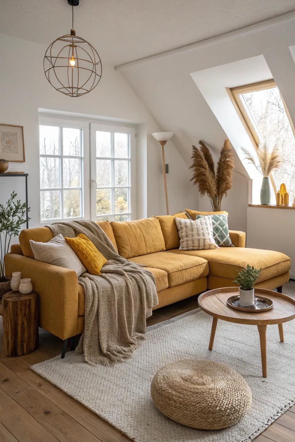 Celebrate diversity in design with an eclectic mix of textures and styles around your sectional.