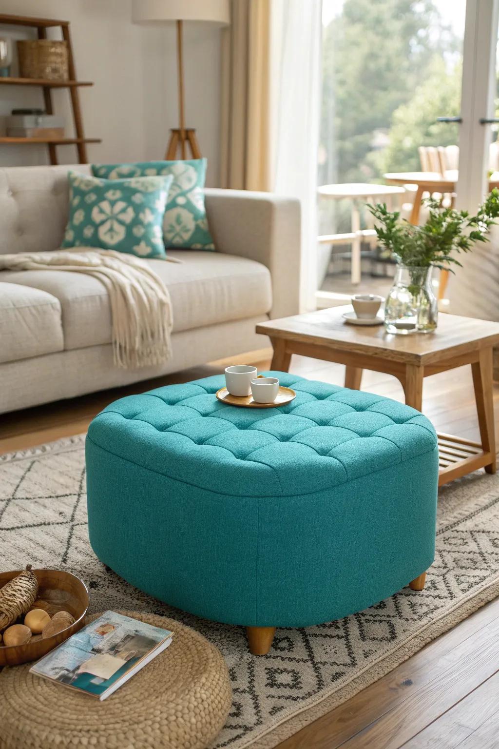 Make a statement with an ottoman that adds a pop of color to your decor.