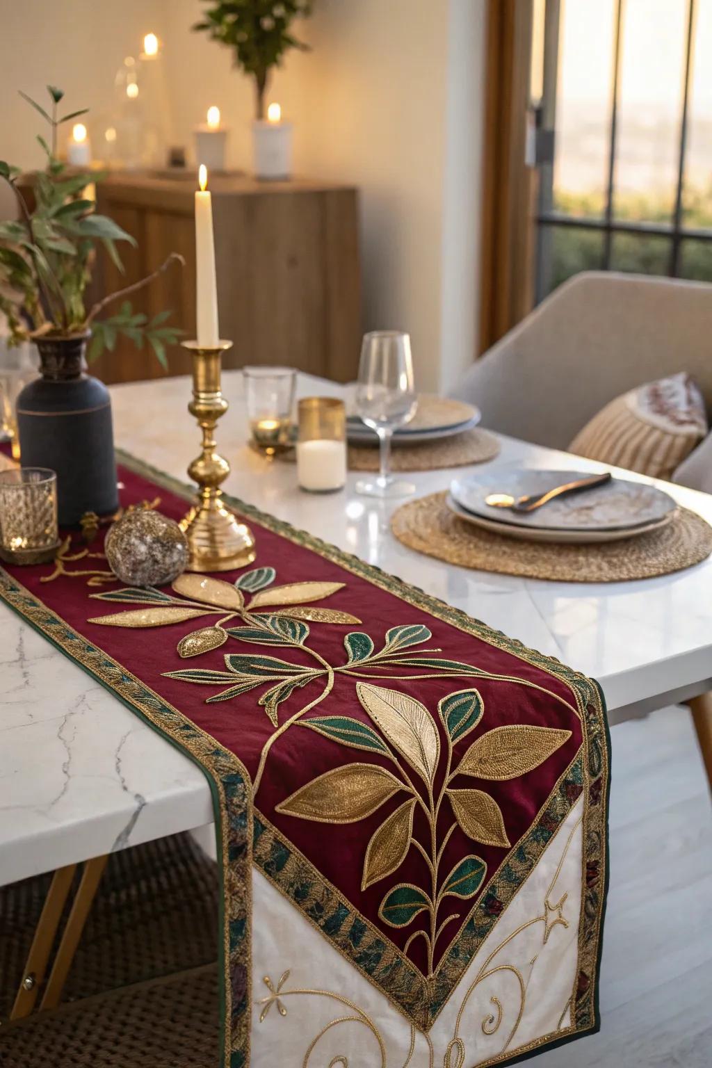 Let your table tell a story with an artistic runner that adds a creative touch.