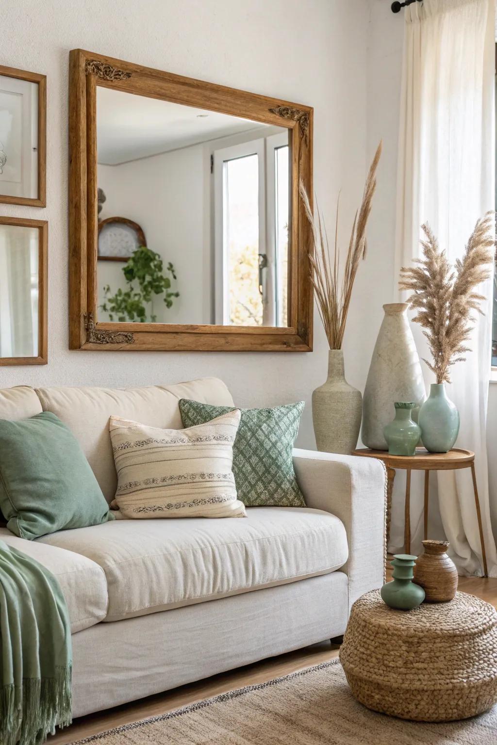 Create a captivating focal point with unexpected mirror placement. #UnexpectedDesign #HomeCreativity