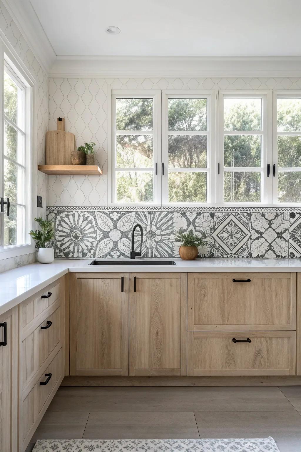 Achieve sleek minimalism with a monochrome backsplash that emphasizes clean, modern lines.