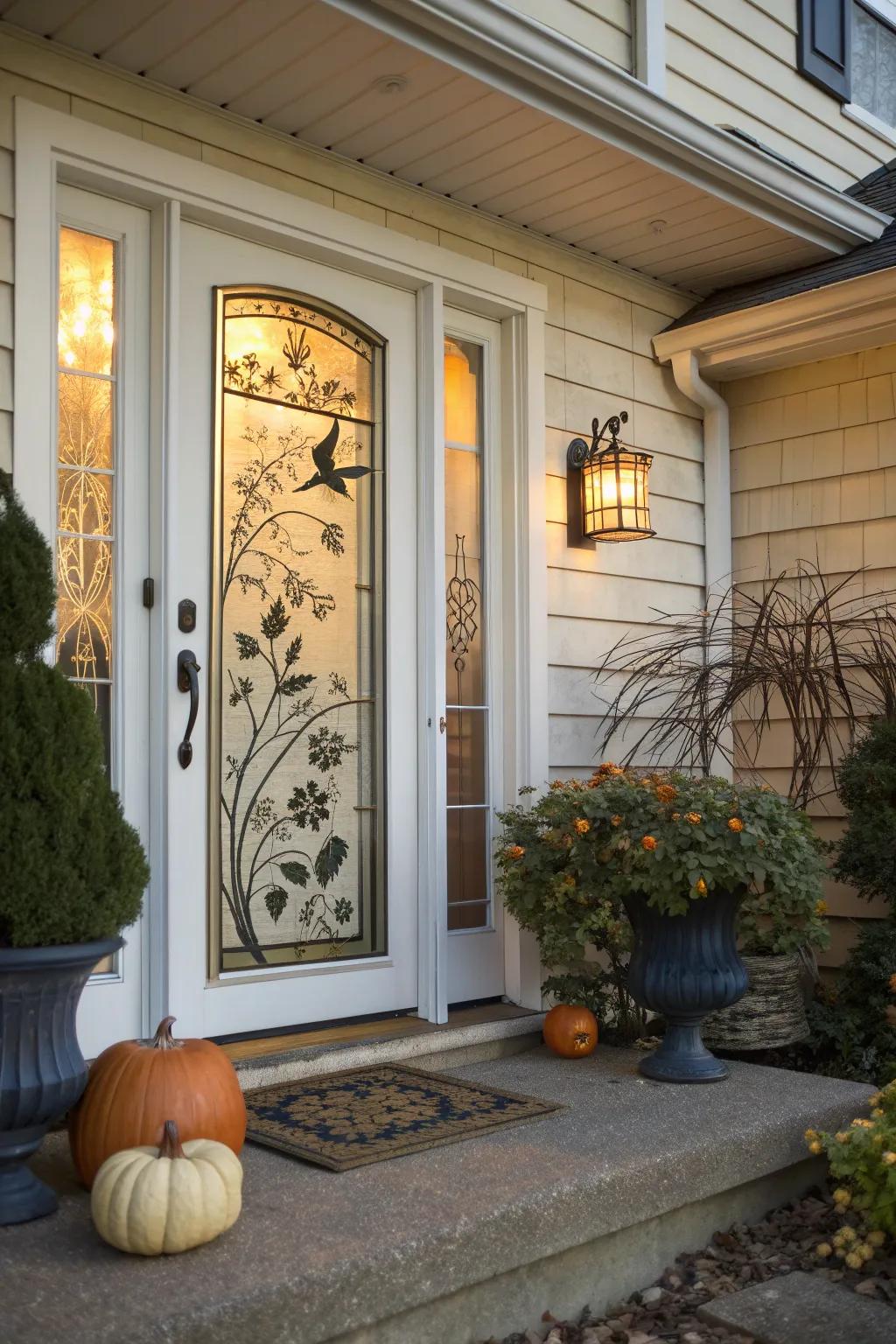 Express your creativity with customizable artistic decals on your storm door.