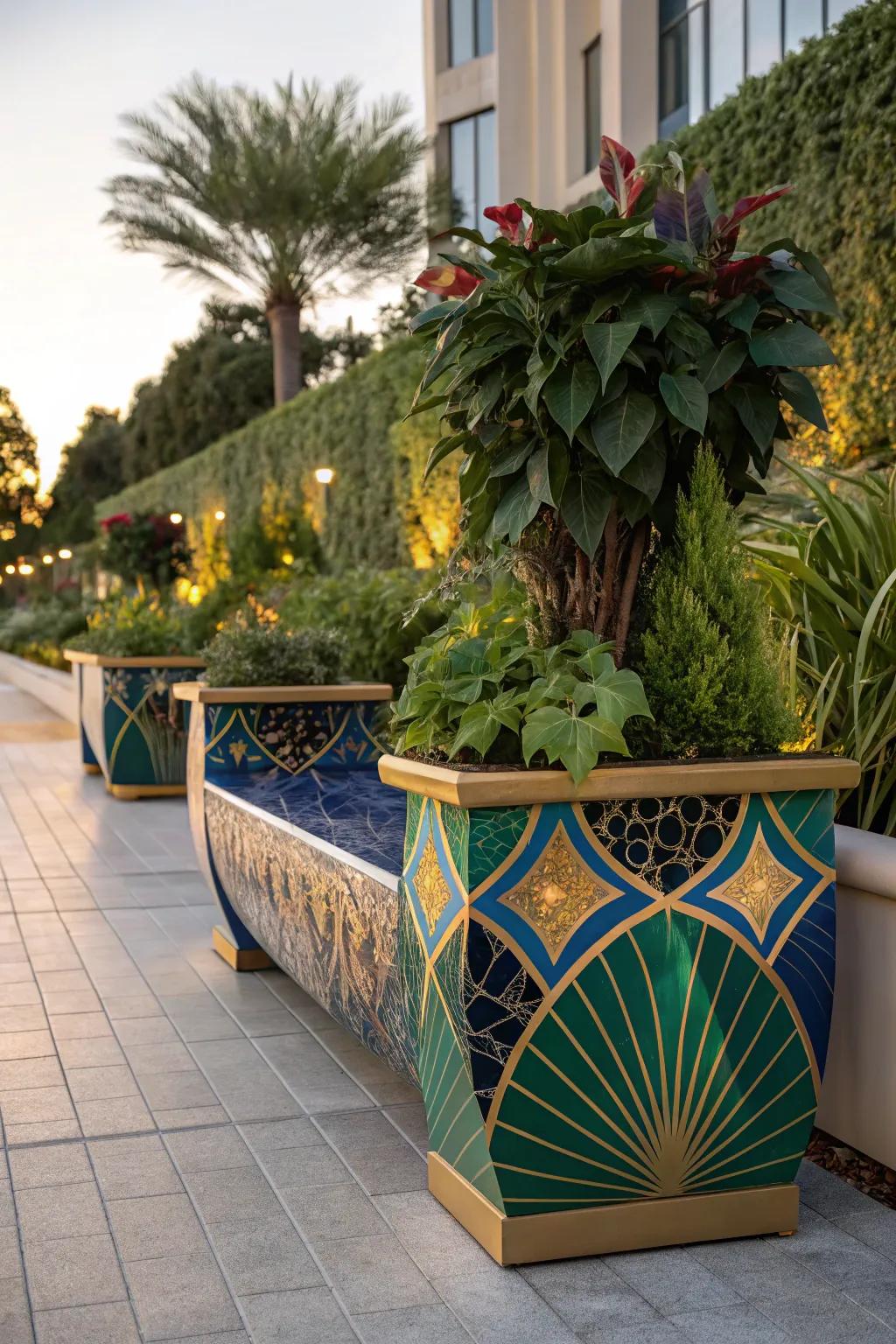 Make a statement with artistic planter benches that double as garden sculptures.