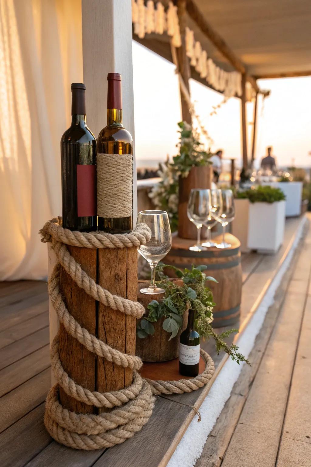 Showcase your wine collection with rustic rope holders. 🍷🎉 #WineLovers #RusticCharm