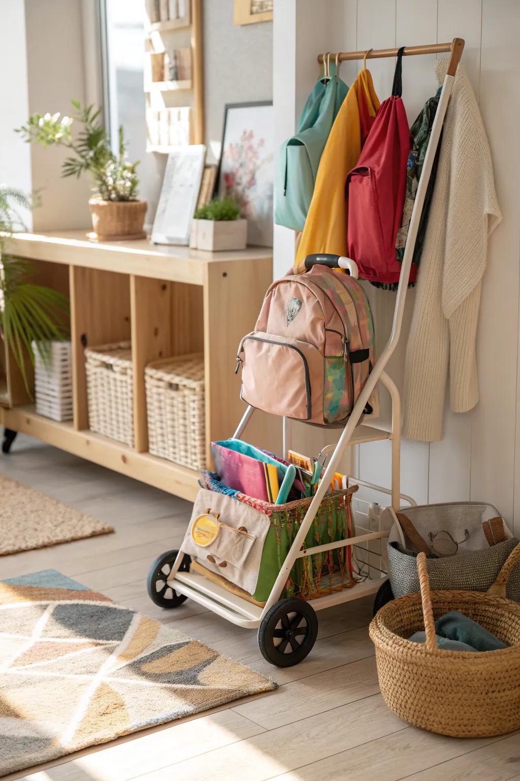 A rolling cart provides mobile and flexible storage for school essentials. 🚪 #RollingCart #SpaceSaver