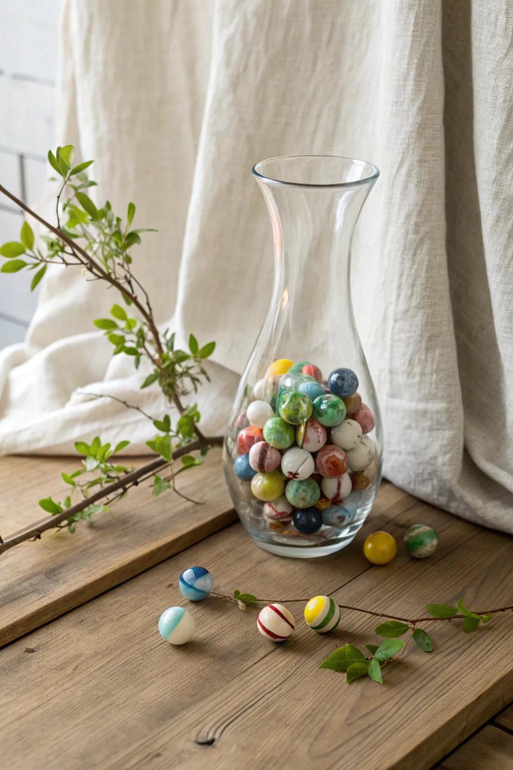Playful and vibrant, colorful marbles light up your spring decor.