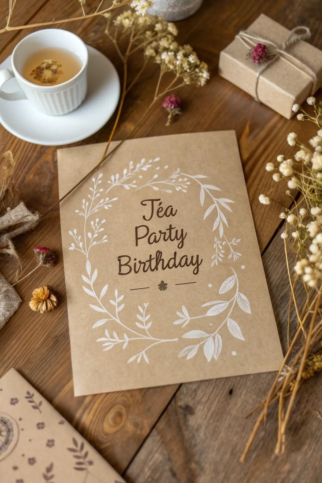 Rustic kraft paper brings warmth and simplicity to your tea party invitations.