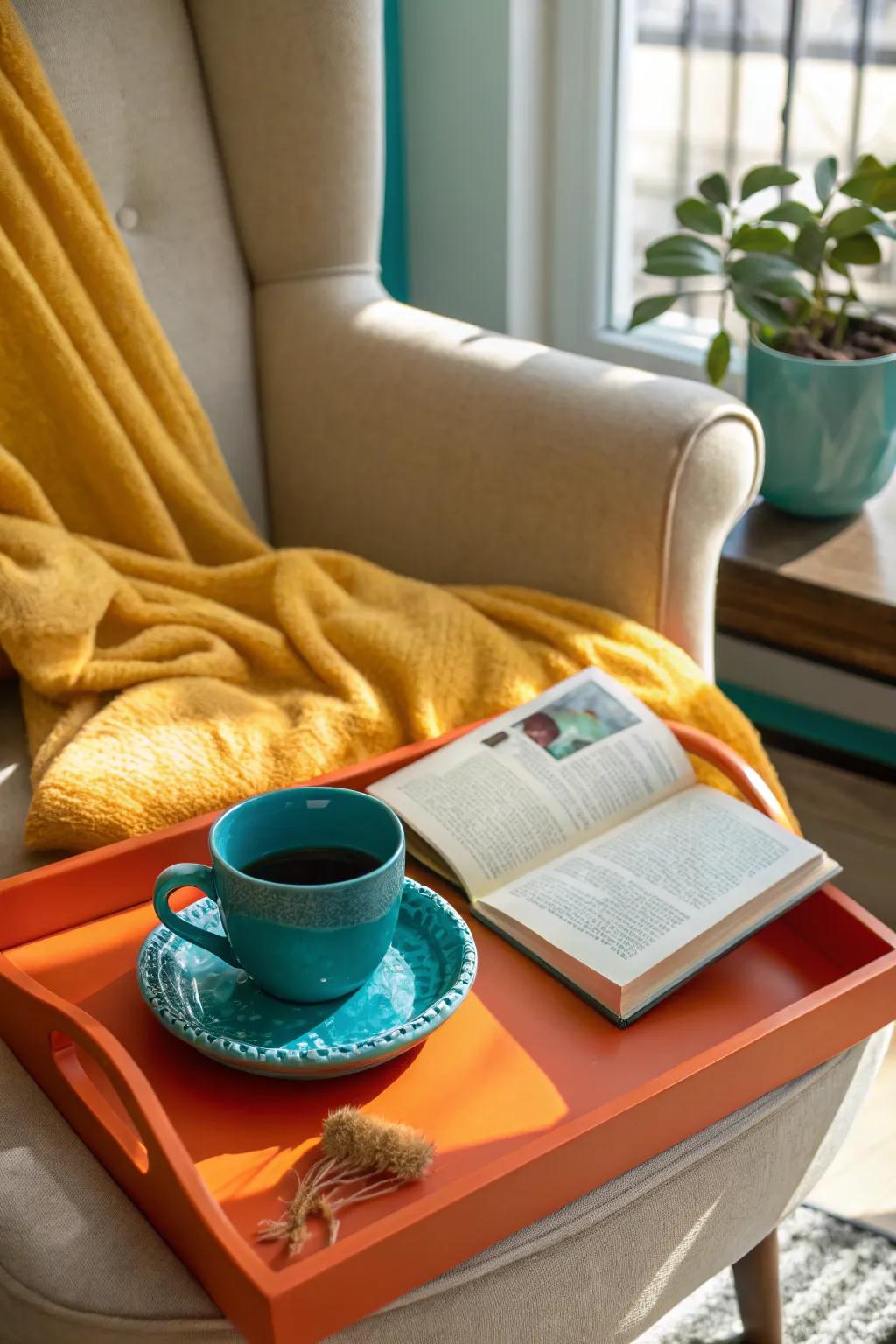 Curl up in a cozy corner with a tray that invites you to relax and unwind.