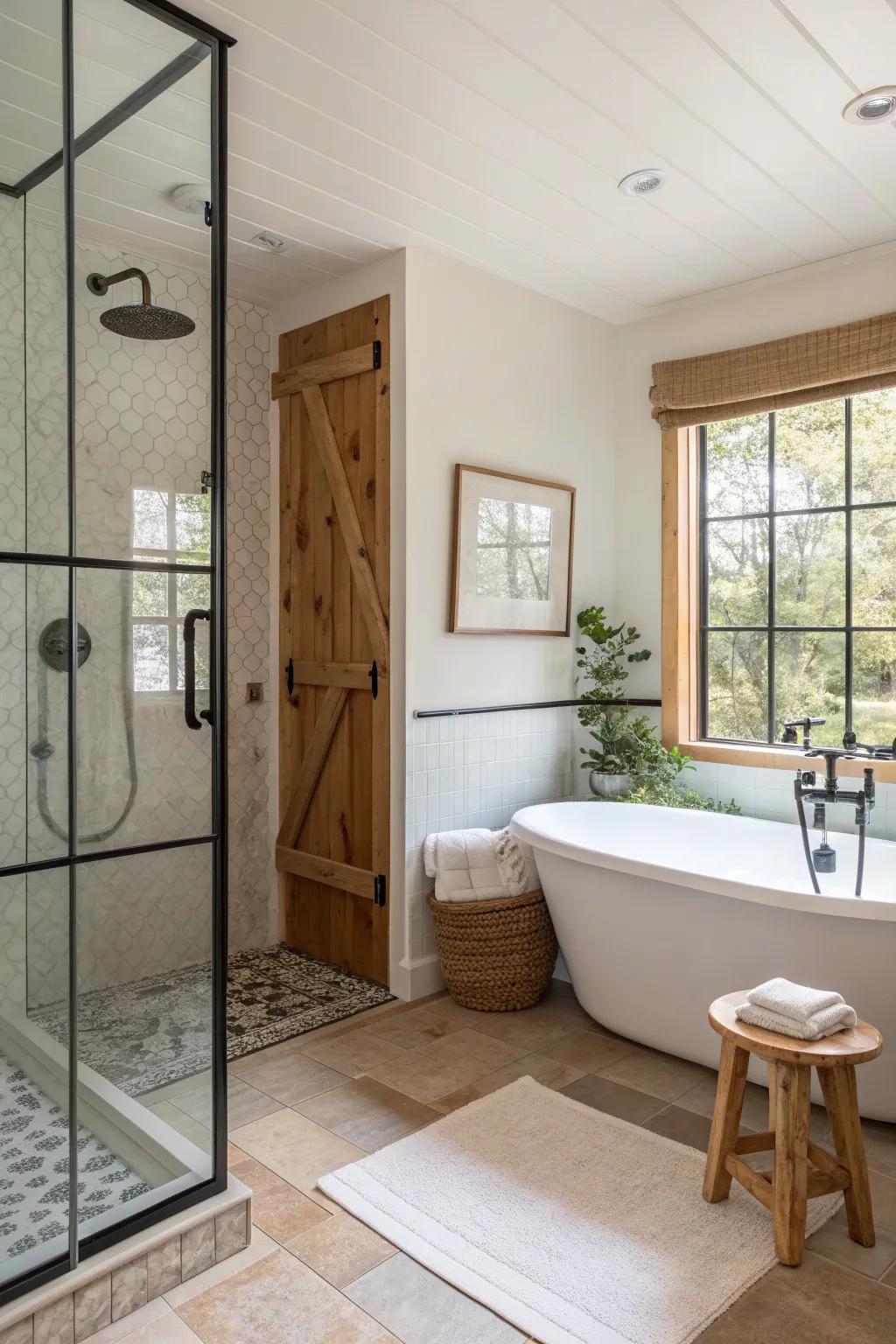 Combine form and function with a bathtub and glass shower combo for ultimate relaxation.