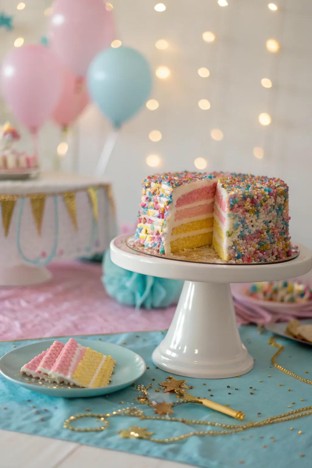A confetti cake with sprinkles is a playful surprise that brings joy to every slice.