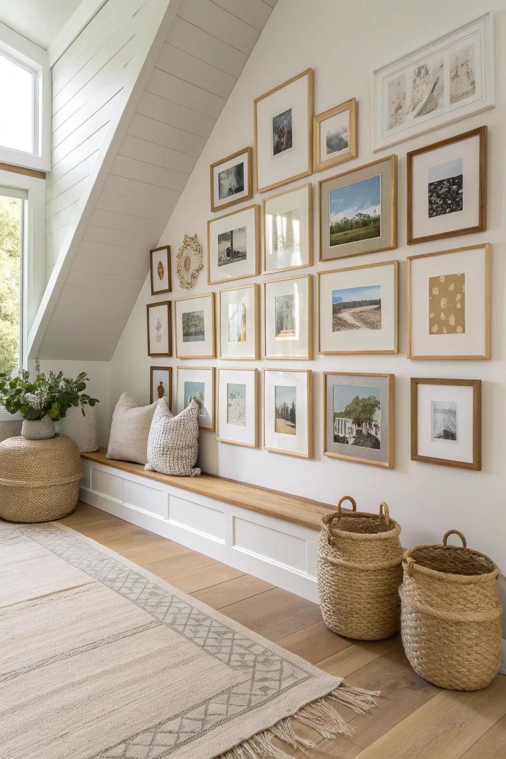 Add a personal touch with a photo gallery under your eaves, cherishing memories in style.
