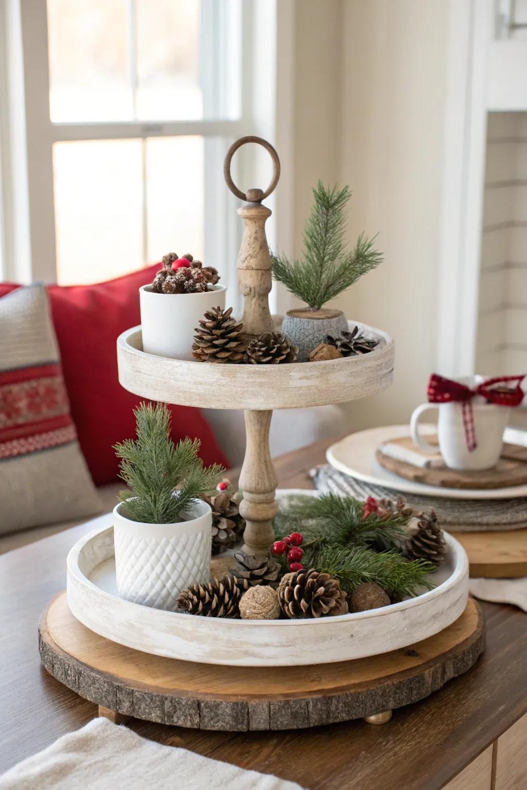 Celebrate the holidays in style with a festive farmhouse tiered tray that spreads cheer.