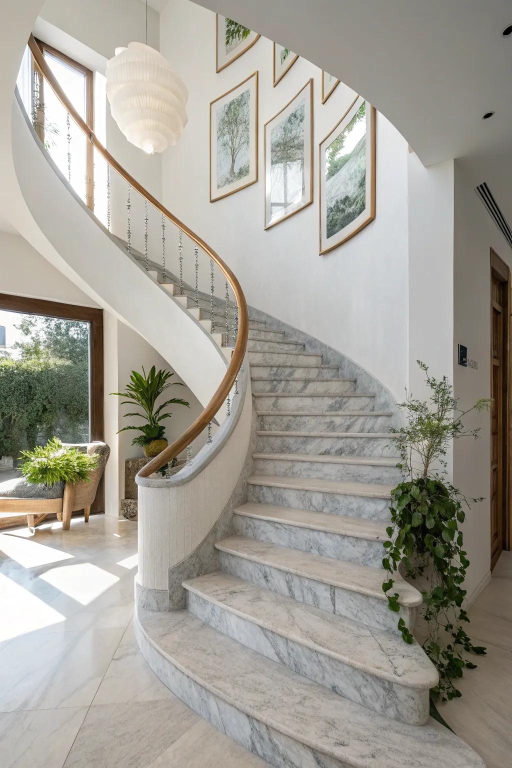 Indulge in luxury with grey and white marble stairs that elevate your home's elegance.