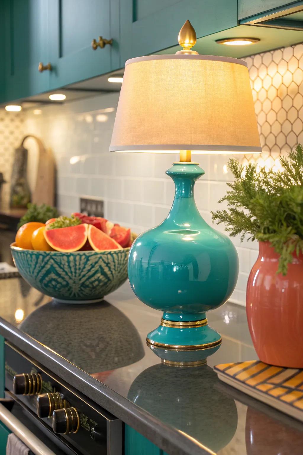 Add chic charm with a ceramic lamp that complements your kitchen's personality.