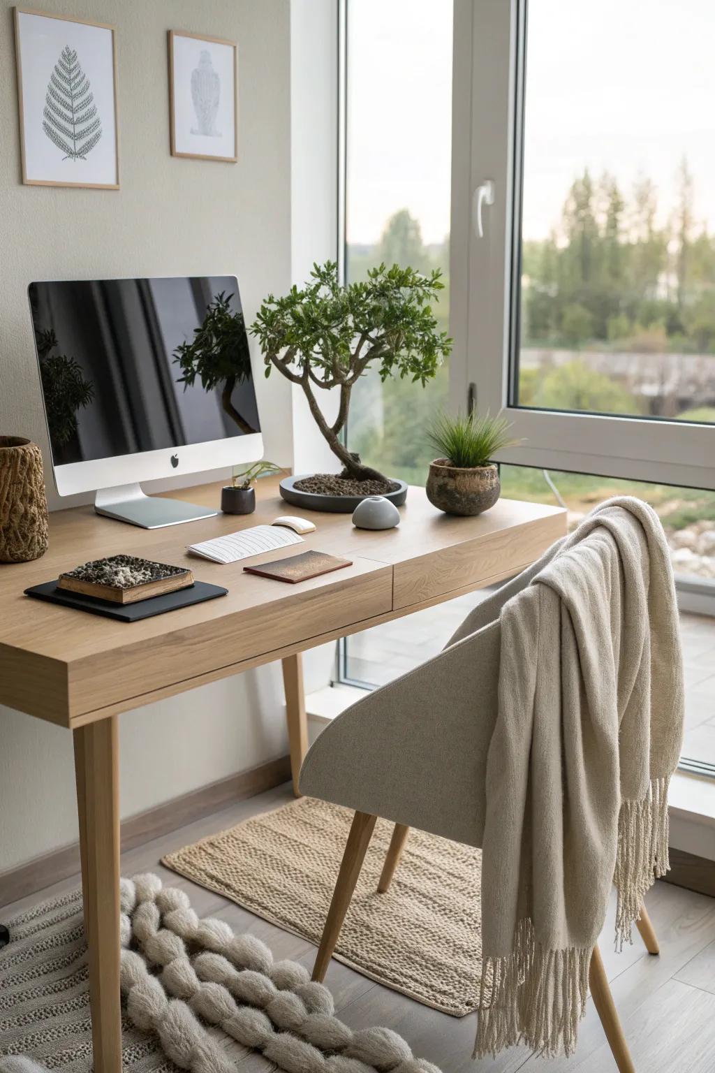 Craft a serene workspace with a Zen-inspired desk that promotes peace and balance.
