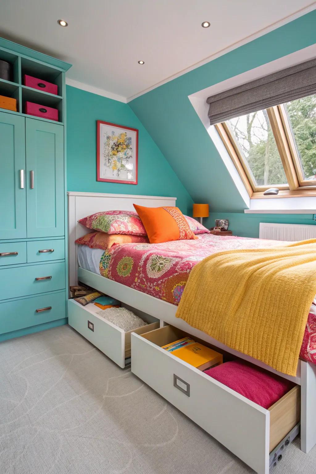 Hidden drawers provide discreet storage, keeping your room looking sleek. 🧳🔍 #HiddenStorage #SleekDesign