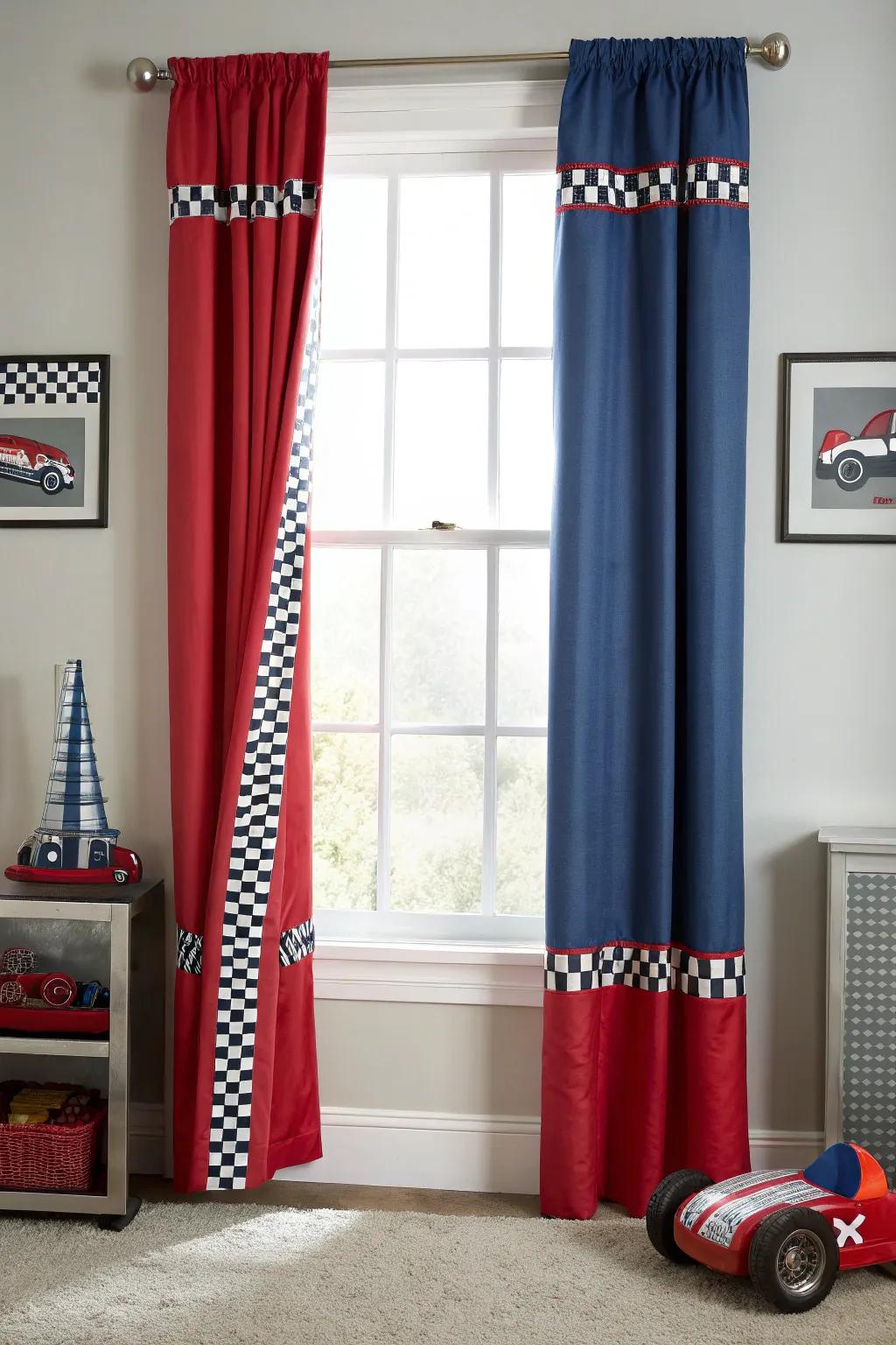 Frame the view with vibrant race car curtains.