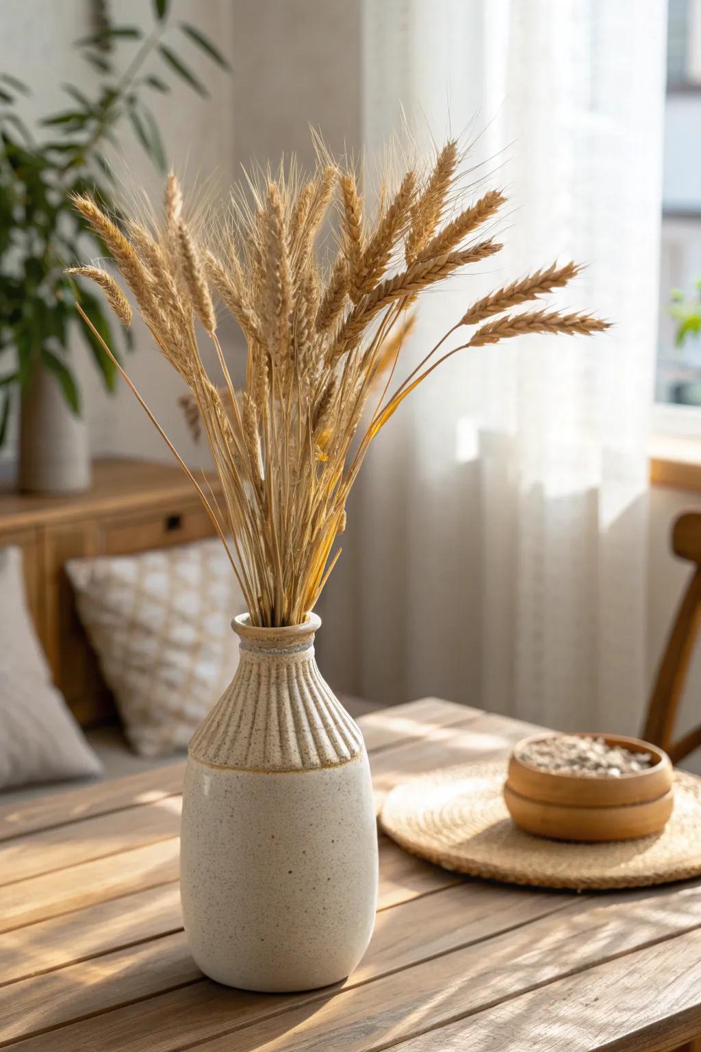 Rustic and natural, dried wheat stalks add earthy charm to your home.