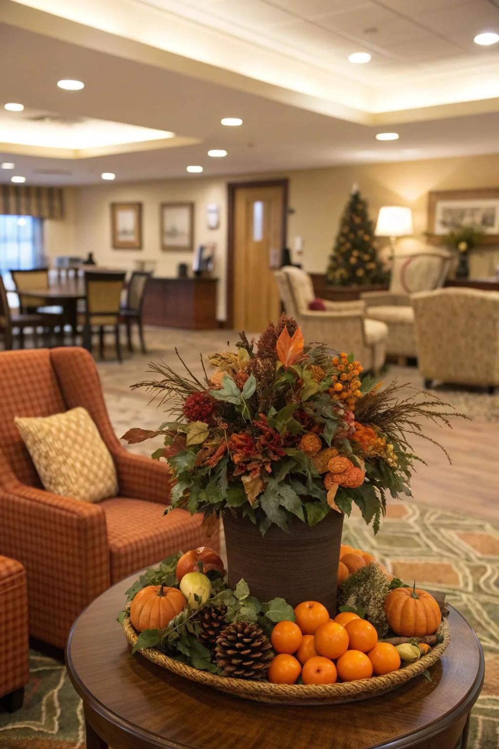 Celebrate the seasons with rotating decor that keeps your lounge lively 🍂 #SeasonalDecor #FestiveSpaces