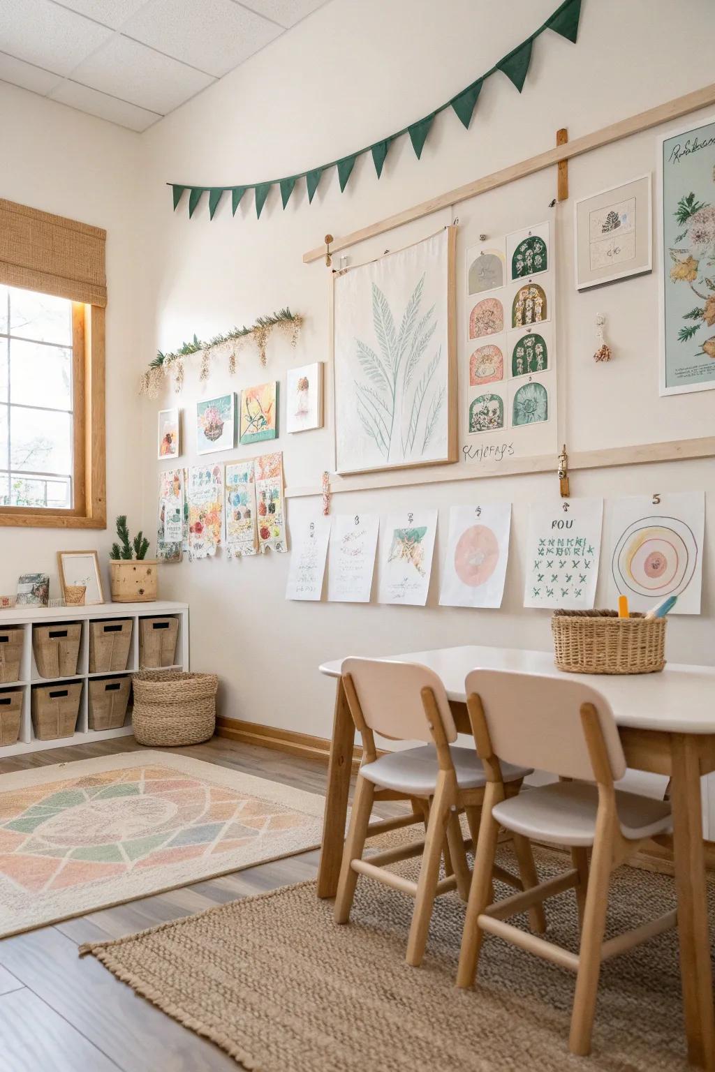 Celebrate creativity and individuality with a DIY art wall that showcases the talents of your staff.