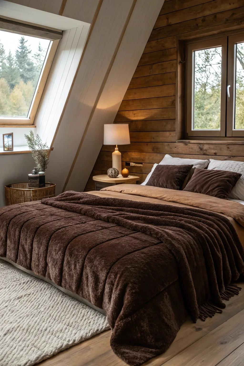 Chocolate browns create a warm and luxurious retreat.