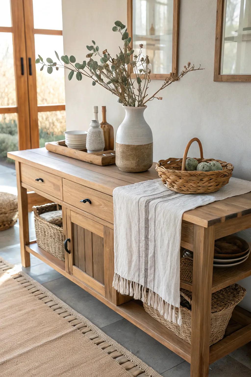 Infuse rustic charm with wooden elements on your buffet. 🌿🪵 #RusticDecor #HomeIdeas