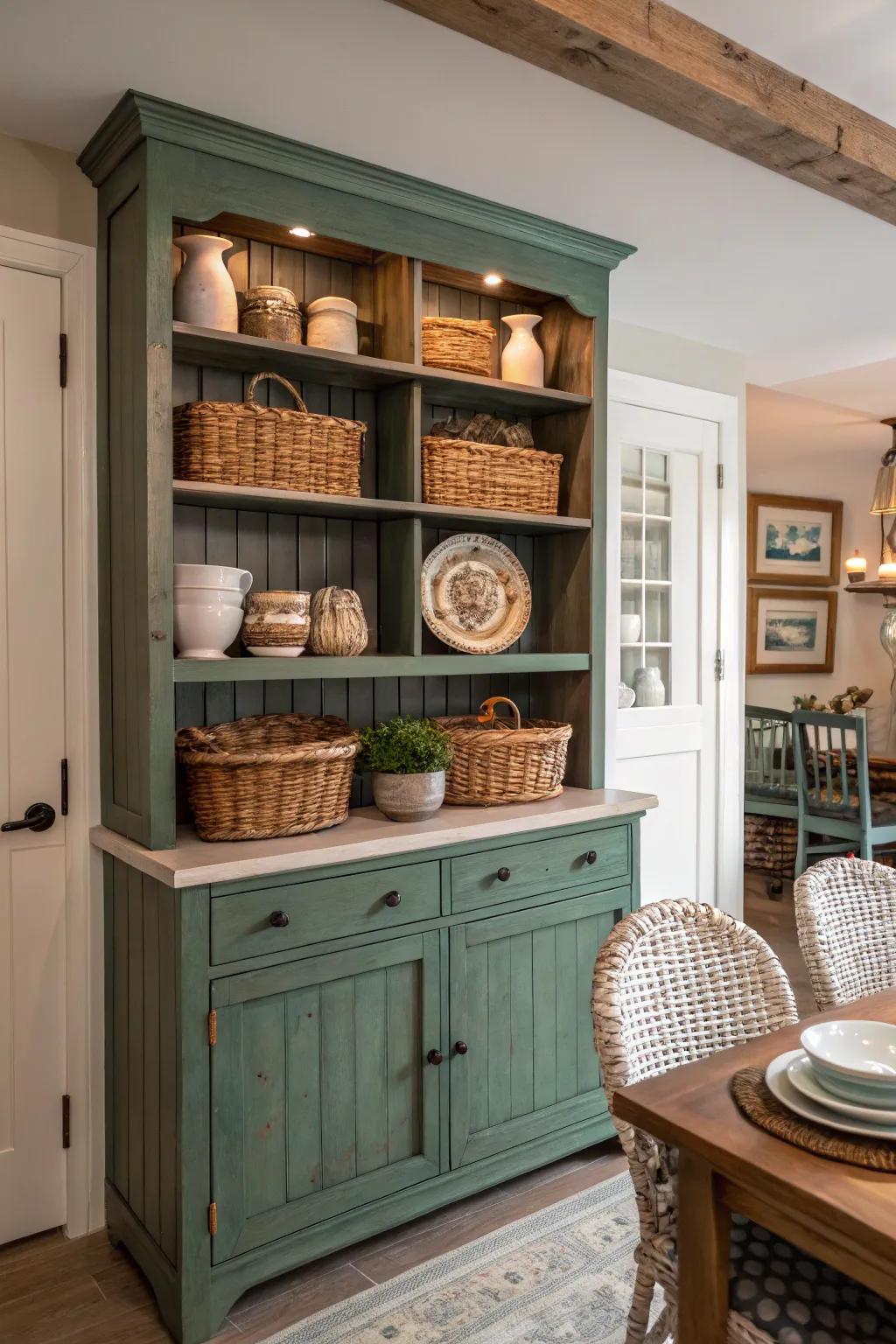 Create visual interest with a hutch that plays with contrasting textures.