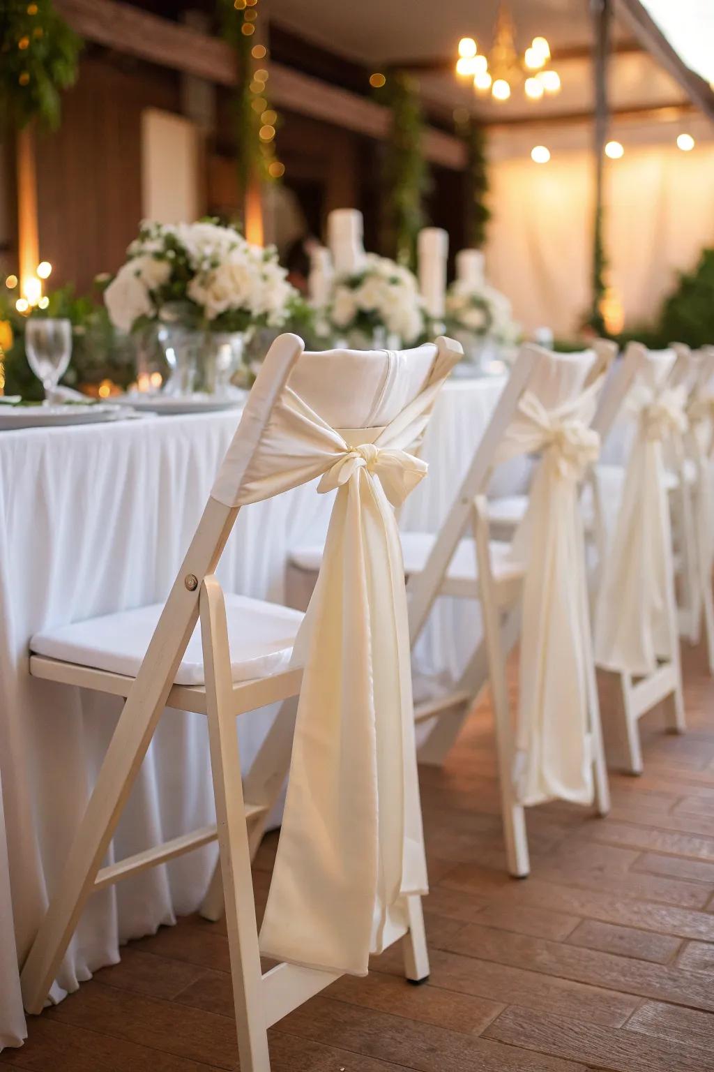 Classic white sashes provide an elegant and timeless touch to any event decor.