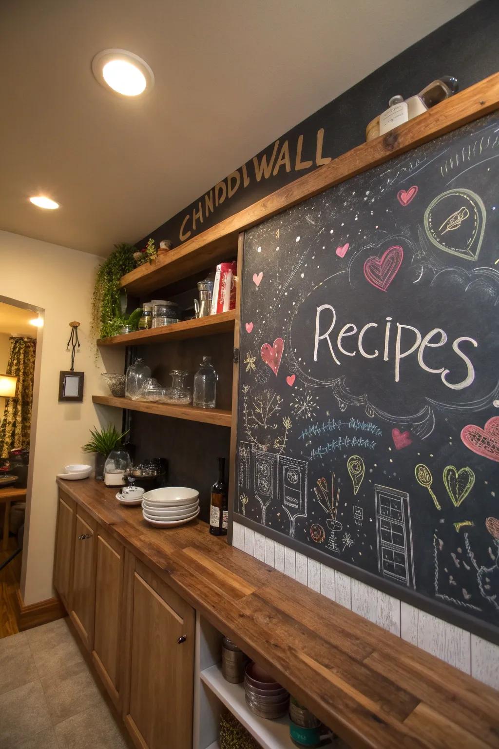 Make your walls interactive with a creative chalkboard that invites fun. ✏️ #InteractiveWalls #KitchenInspo