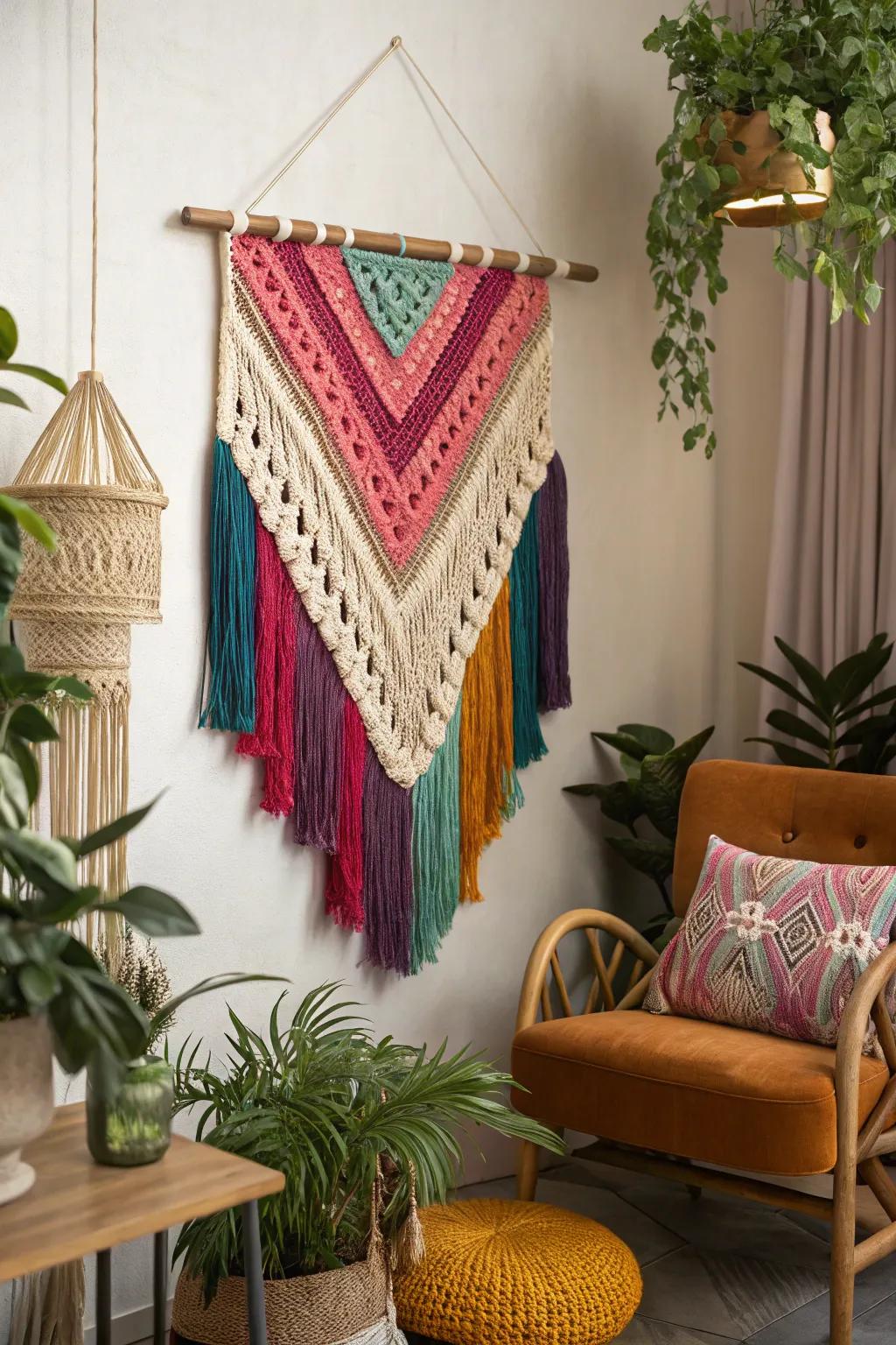Embrace diversity with an eclectic crochet piece that brings life to any room.