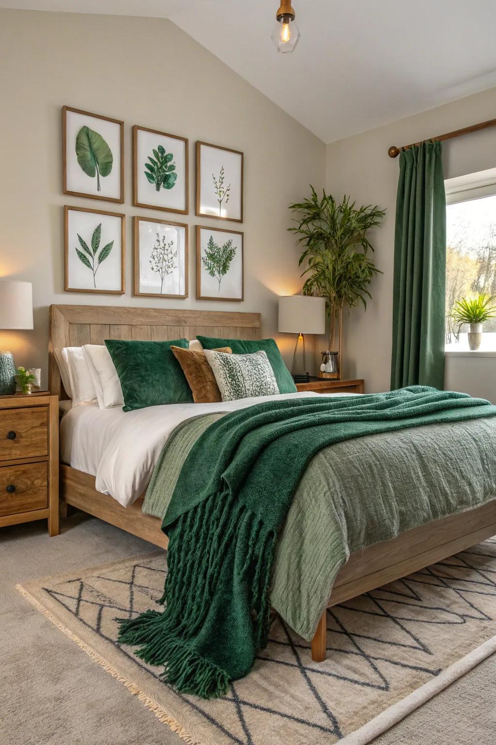 Personal green touches make your bedroom uniquely yours, reflecting your style.