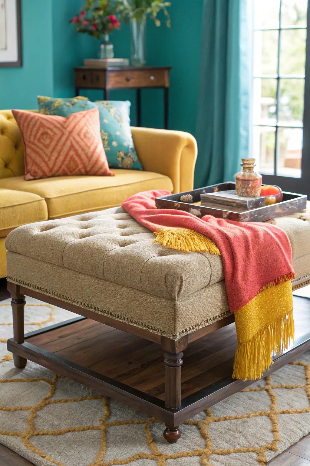 Embrace multifunctionality with an ottoman that includes a built-in tabletop. 🏡 #MultifunctionalFurniture #HomeInspo