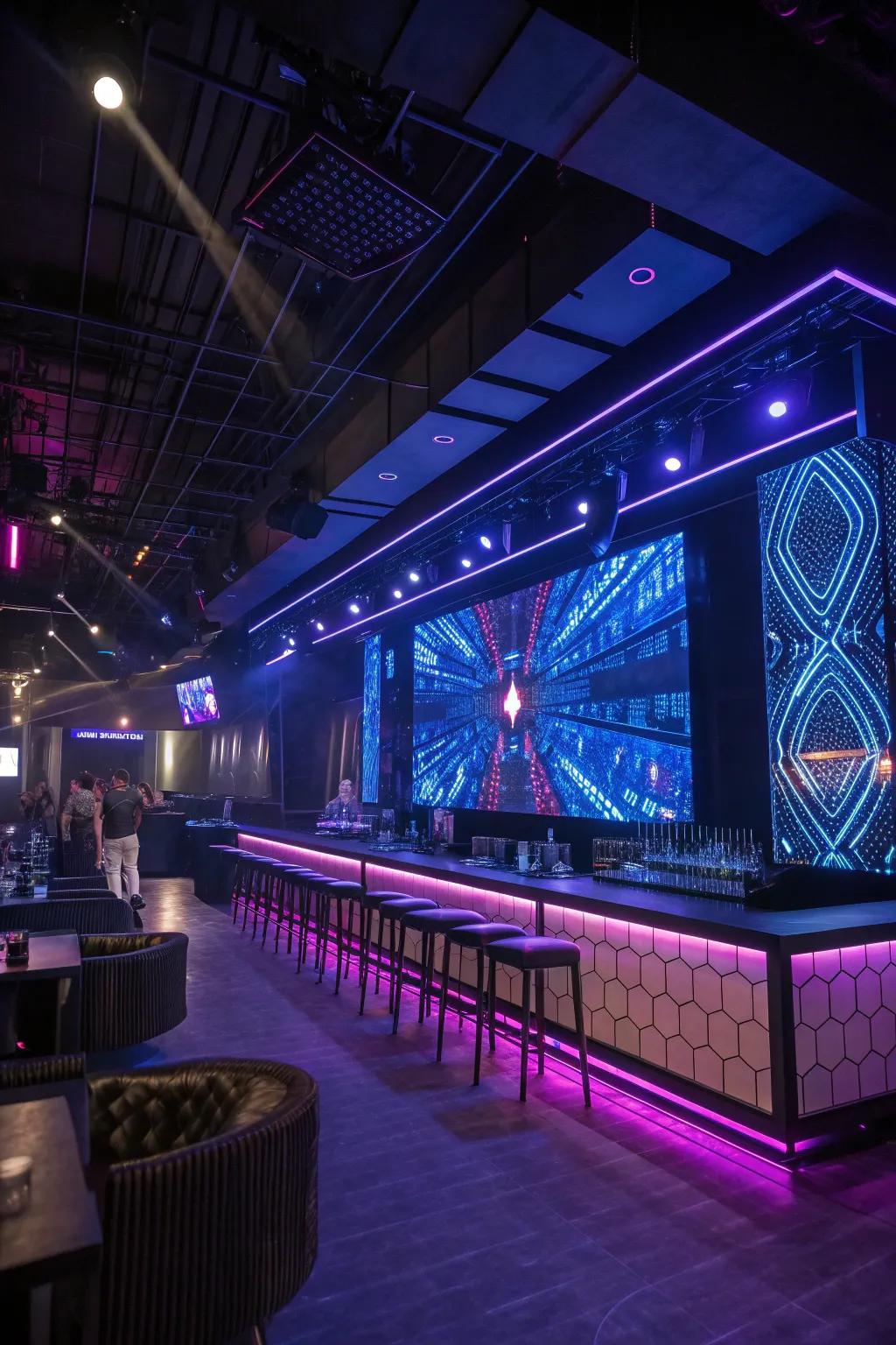 Digital art walls keep the space vibrant and ever-evolving.