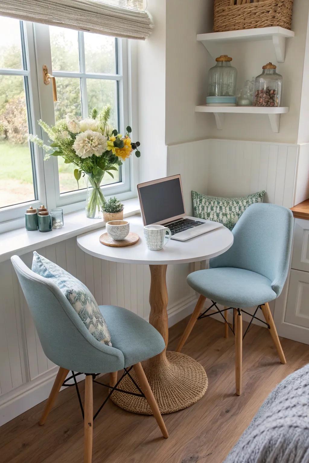 Maximize functionality with a nook that transitions seamlessly between dining and working 🖥️ #MultiPurpose #SmartDesign