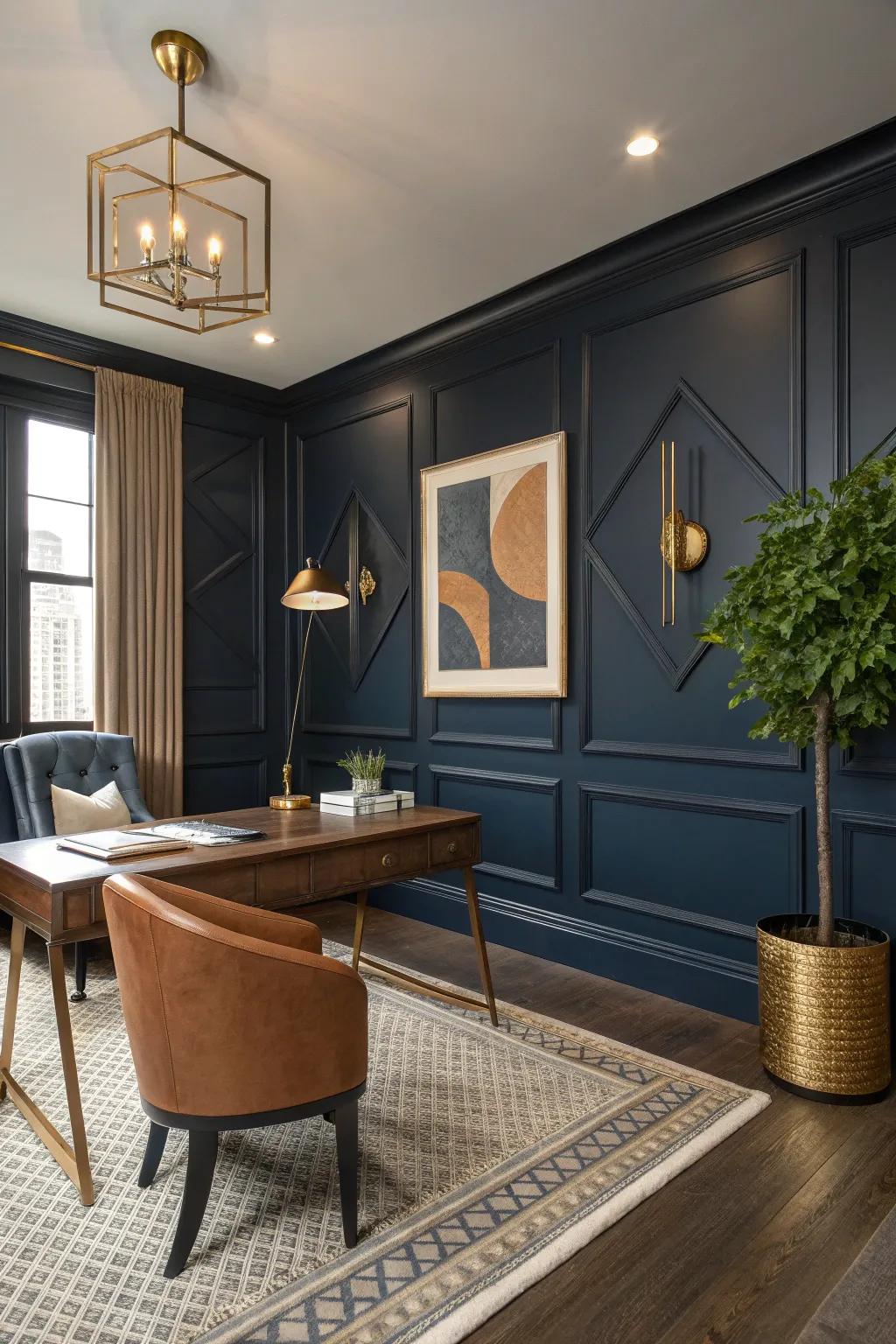 Blend classic and modern elements for a sophisticated office design.