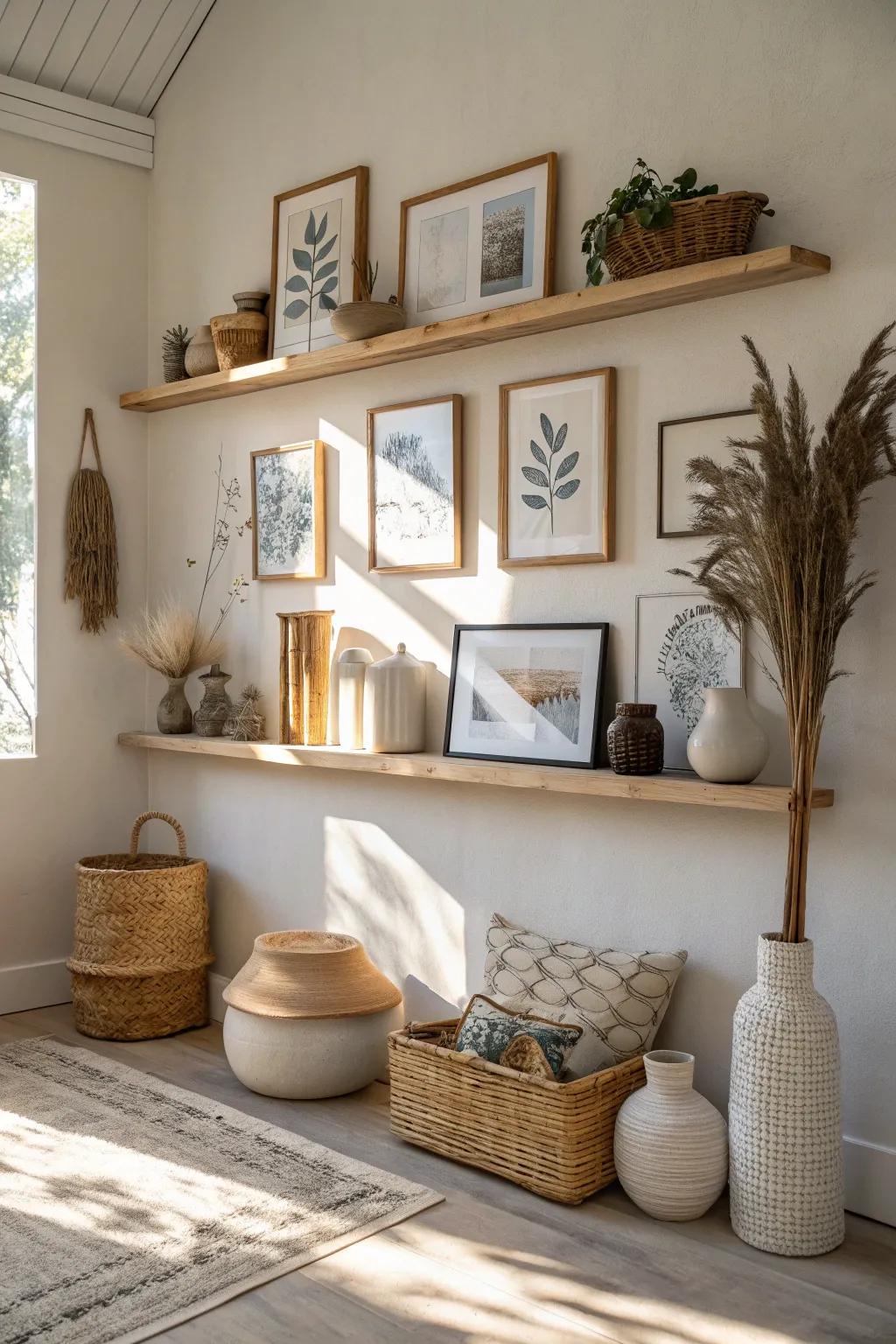 Let your walls tell a story with an art display under the eaves, showcasing your favorite pieces.