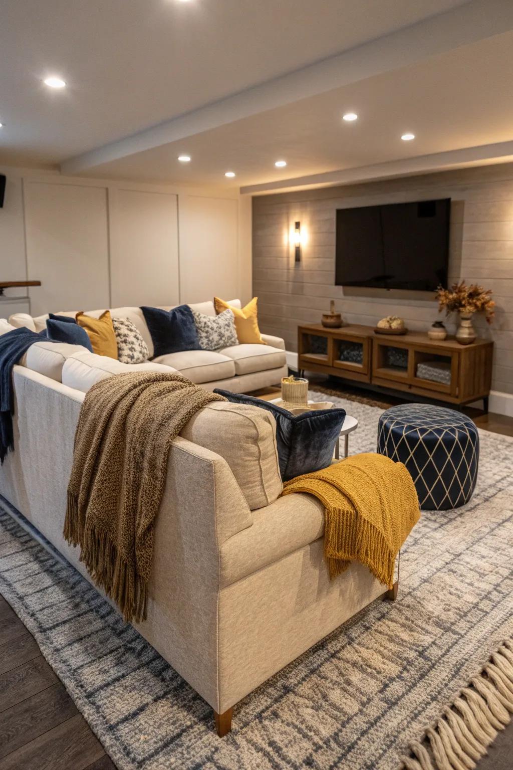 Cozy seating transforms your TV room into an inviting retreat.