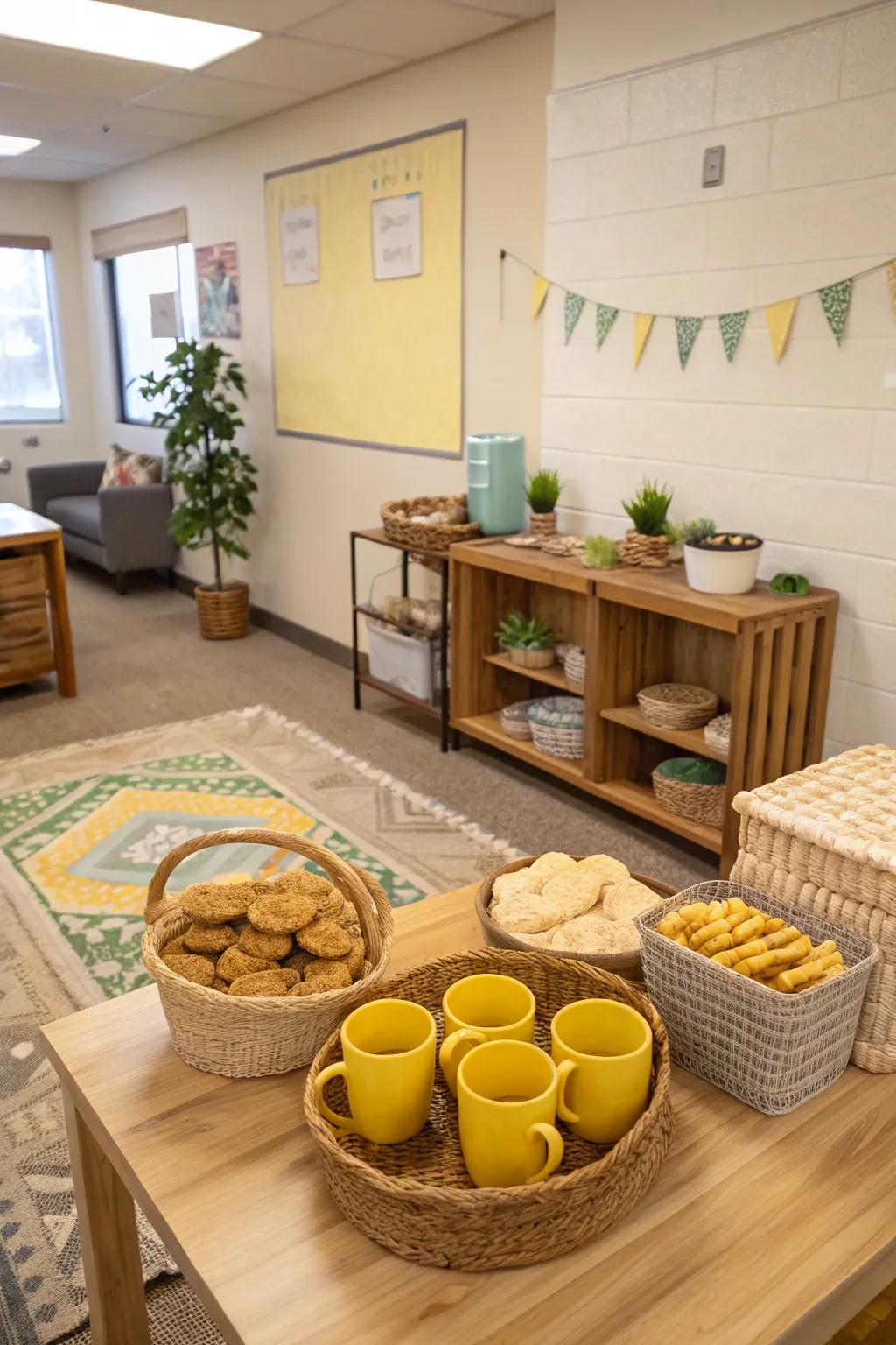 Fuel your day with a snack and beverage station that keeps energy levels up and spirits high.