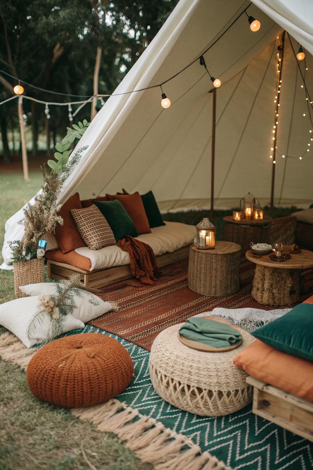 Create a relaxing oasis with comfortable seating and inviting decor.