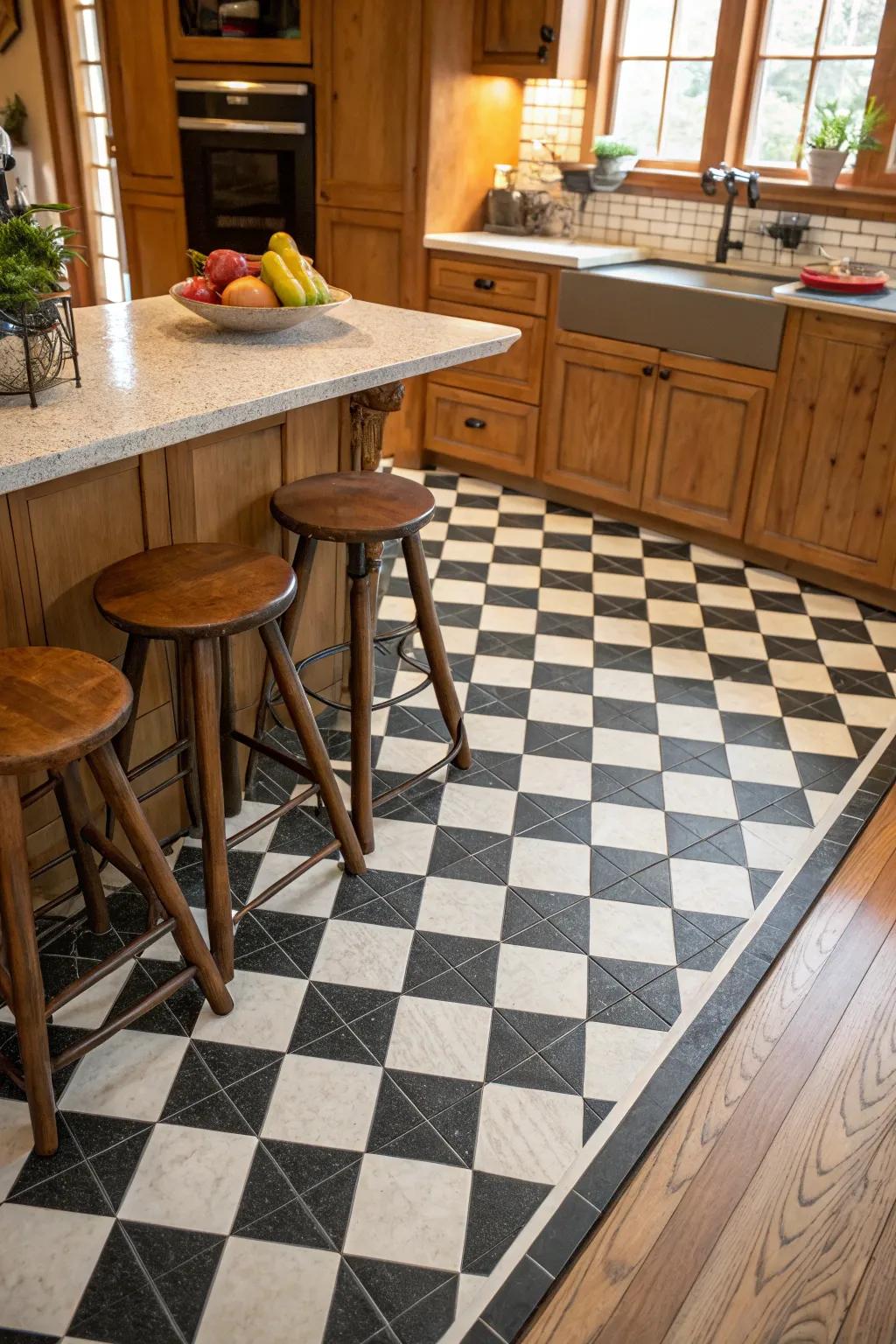 Step back in time with a checkerboard floor that perfectly balances vintage charm with contemporary style. #Checkerboard #KitchenInspiration #TimelessDesign