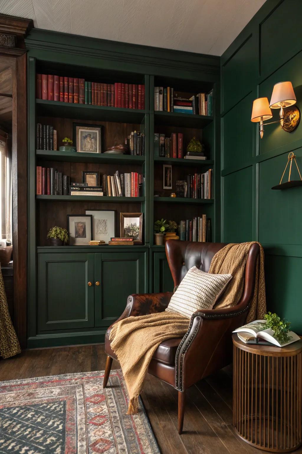 Create a personal library vibe with floor-to-ceiling bookshelves that showcase your love for literature.