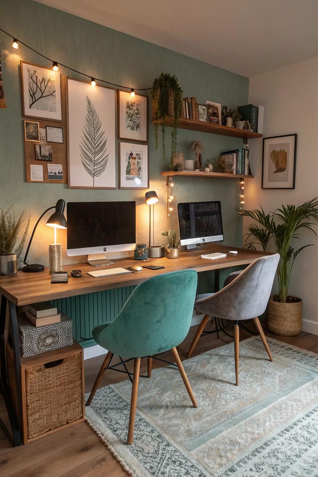Create harmony in shared spaces with dual workstations that blend style and personal touches.
