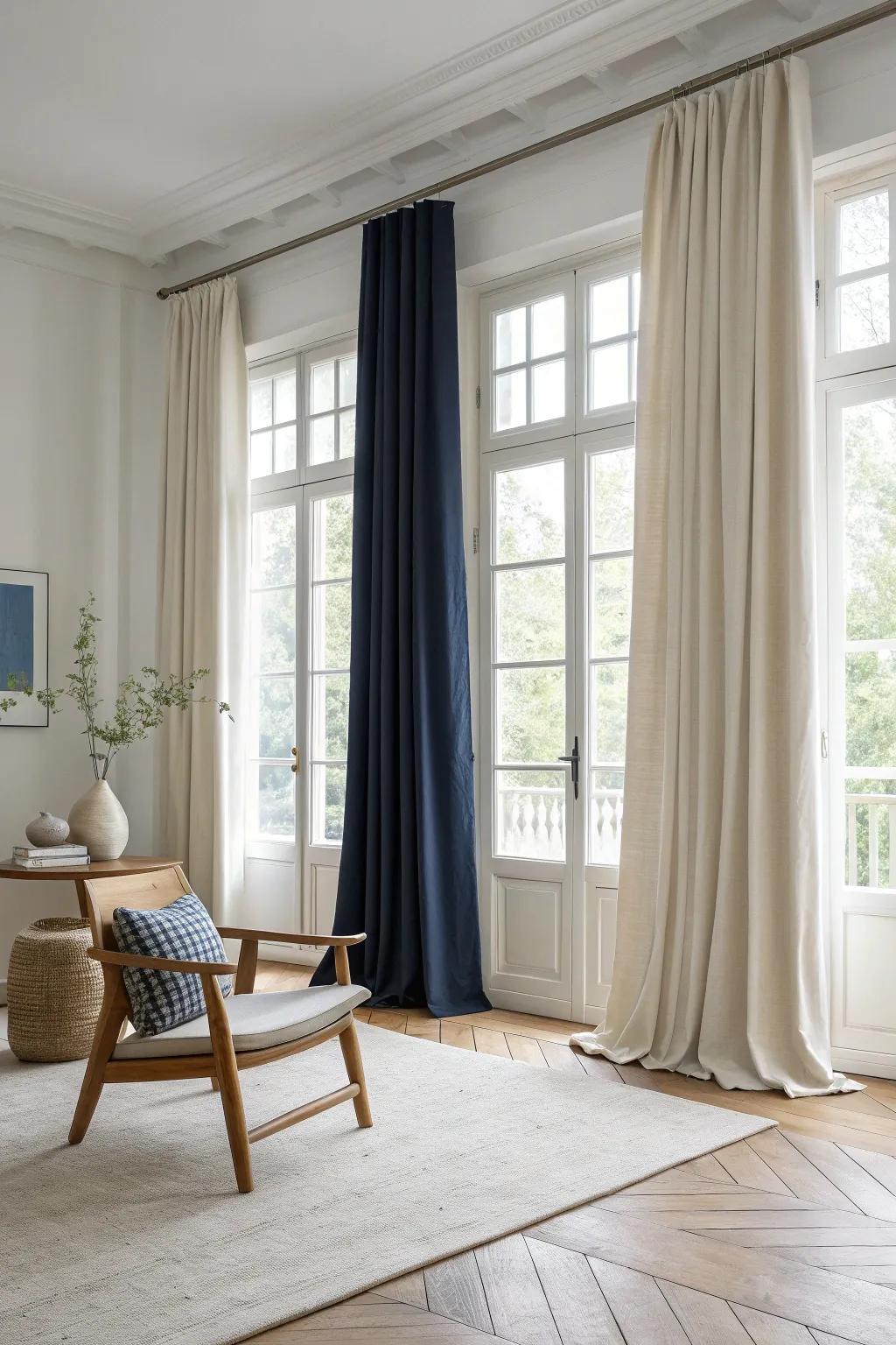 Add drama and elegance to your space with floor-to-ceiling drapes that captivate attention.