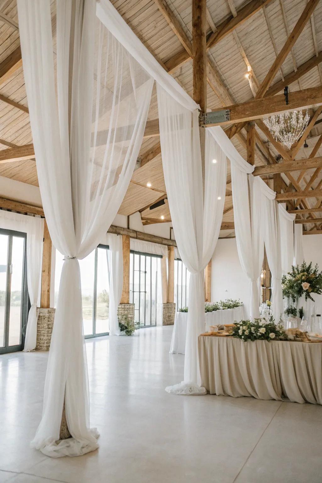 Sheer drapes add a touch of elegance and sophistication to any wedding venue.