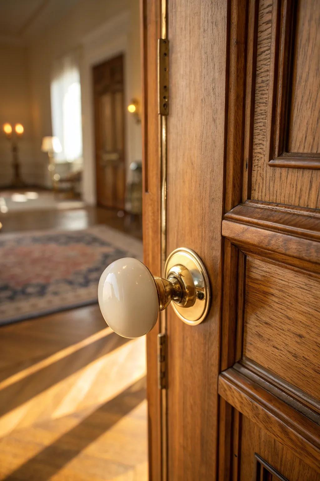 Classic round knobs bring timeless elegance to any door.